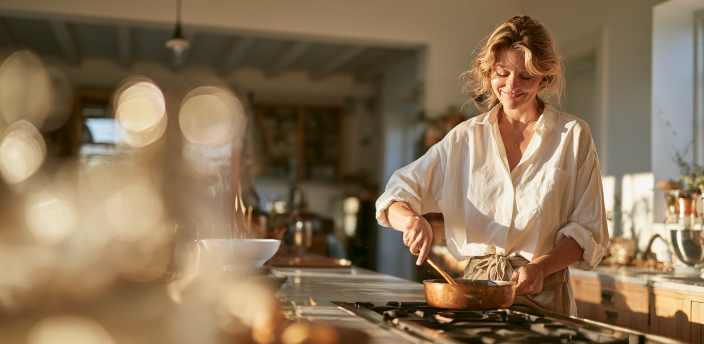 A relaxed home cook preparing a meal